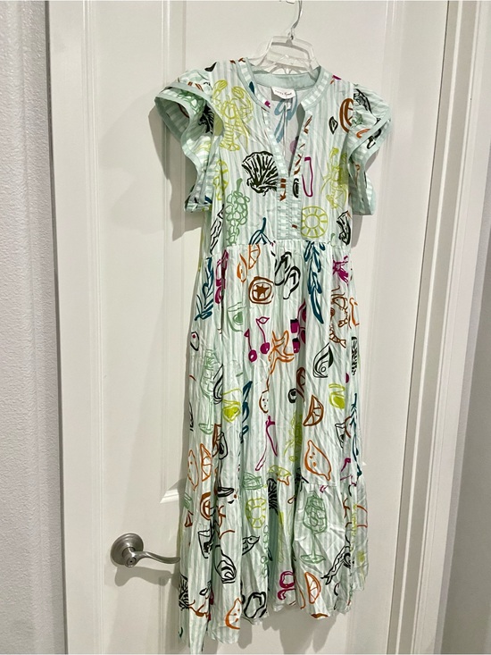entro Dresses & Skirts - New Nautical Mint Green Stripe Midi Dress with Whimsical Seashell Cherry Pattern
